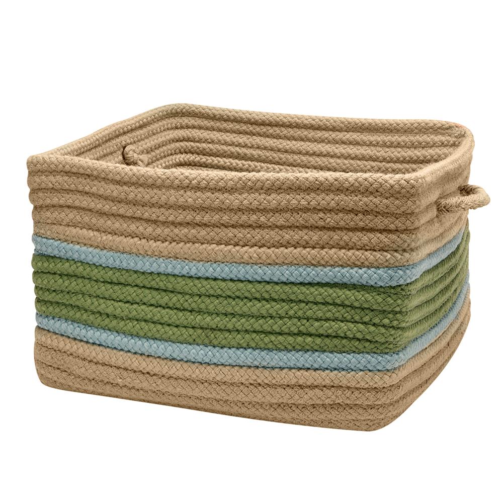 Colonial Mills GA01A014X010S Garden Banded - Moss/Fed Blue 14"x10" Square Utility Basket
